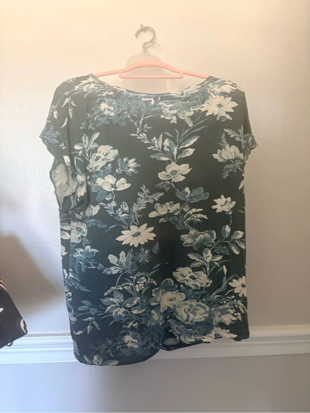 Loft Dark Green Floral Short Sleeve Top